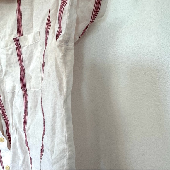 Reformation Relaxed Linen White and Red Striped Button Down Shirt Sz L - Picture 7 of 16